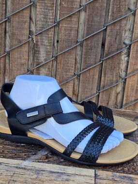 Mysoft Arch Support Black Braided Strap Women's Sandals Size 9